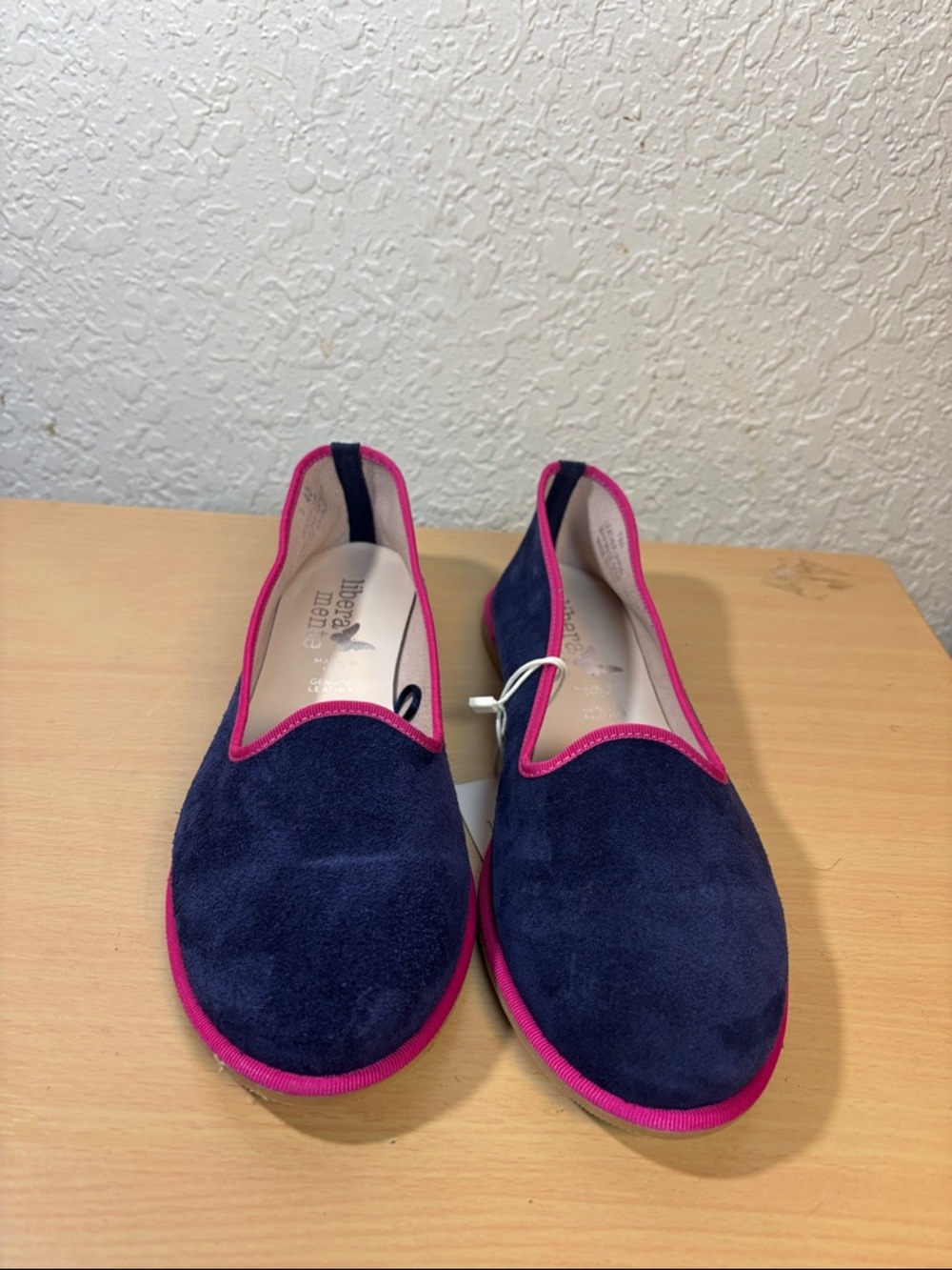 liberty Navy Suede Loafers with Hot Pink Trim